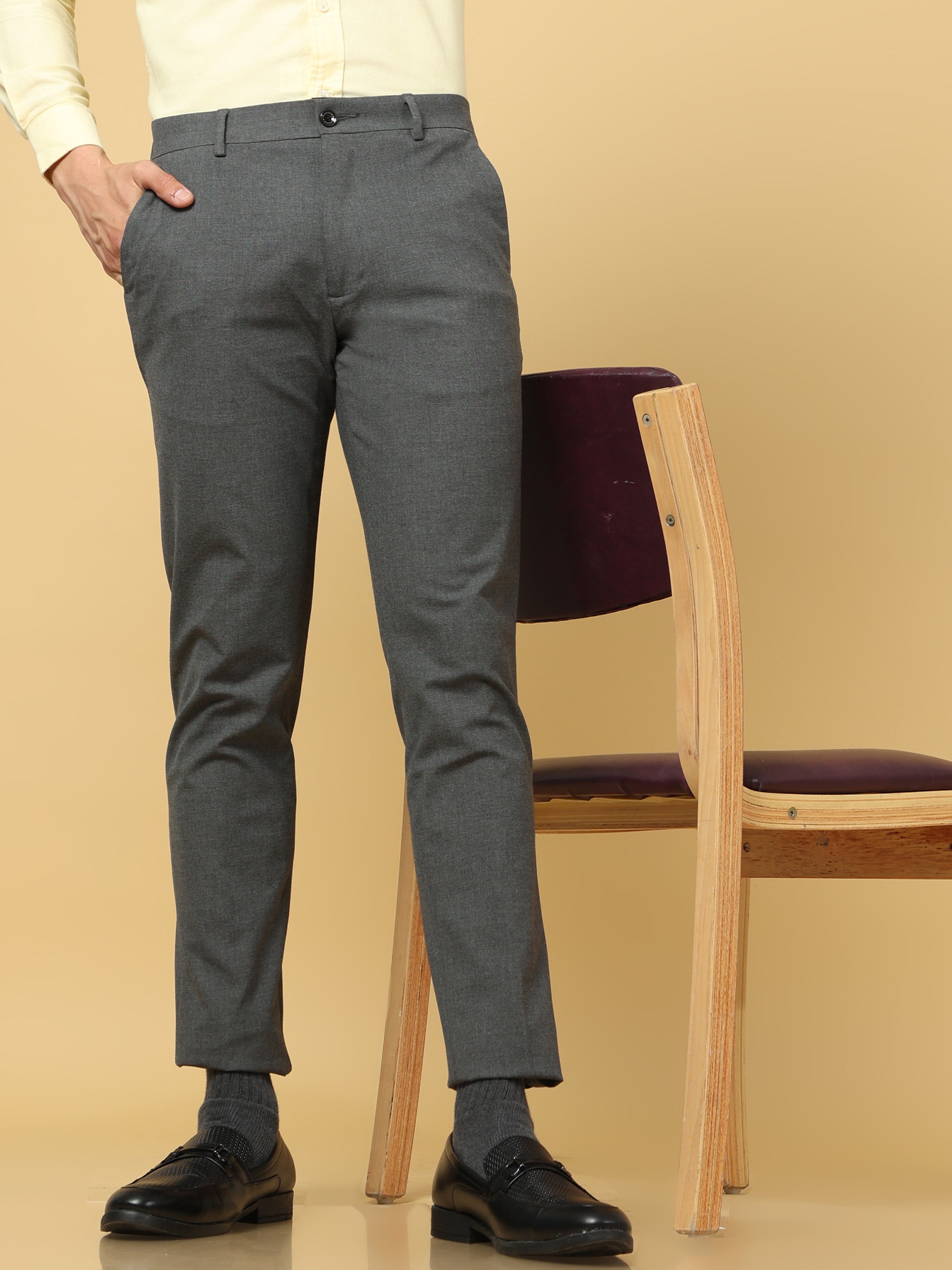 fcity.in - Elanhood Blue Cream Slim Fit Formal Trouser Formal Pant For Men /